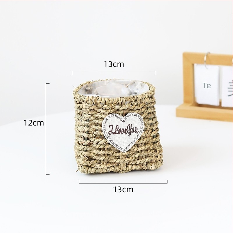 Virágcserép növényi rostokból, kézzel szőtt, biológiailag lebomló, pasztorális stílus