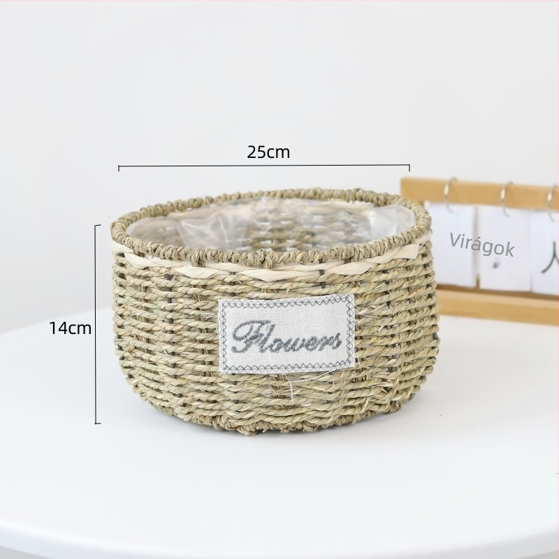 Virágcserép növényi rostokból, kézzel szőtt, biológiailag lebomló, pasztorális stílus