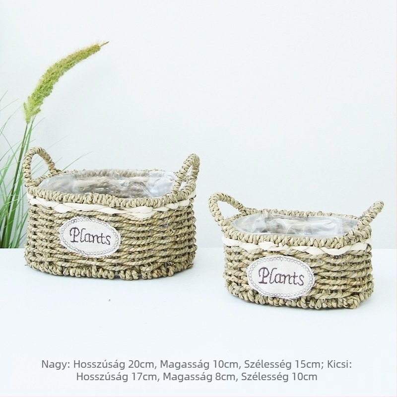 Virágcserép növényi rostokból, kézzel szőtt, biológiailag lebomló, pasztorális stílus