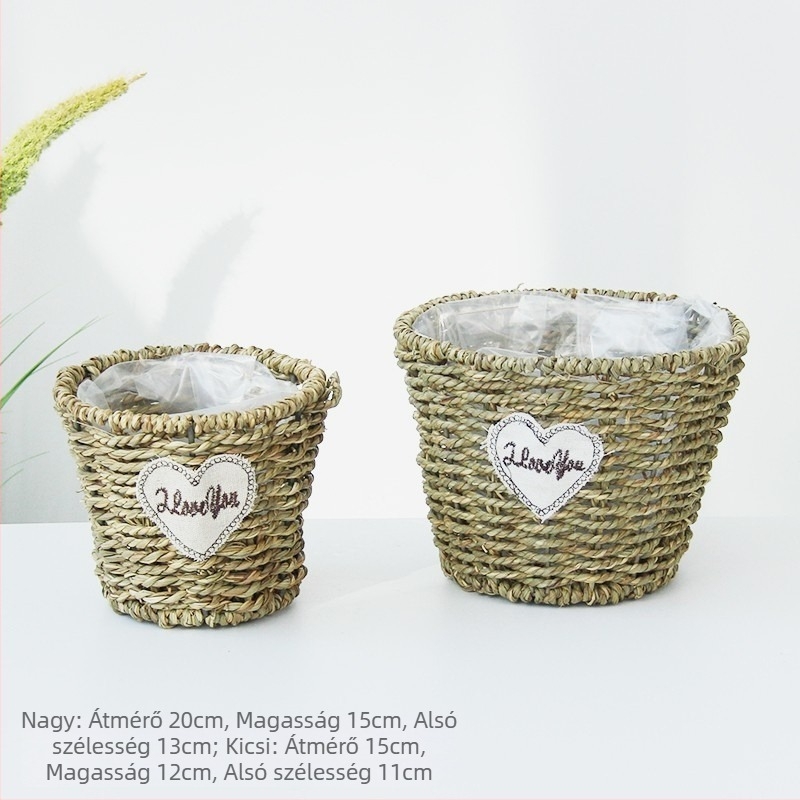 Virágcserép növényi rostokból, kézzel szőtt, biológiailag lebomló, pasztorális stílus