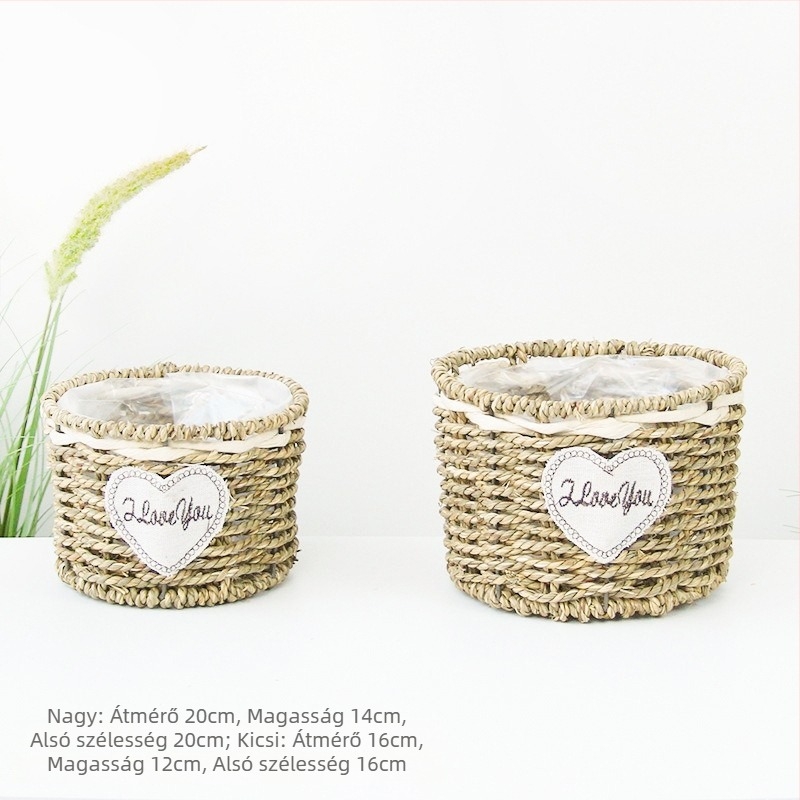 Virágcserép növényi rostokból, kézzel szőtt, biológiailag lebomló, pasztorális stílus