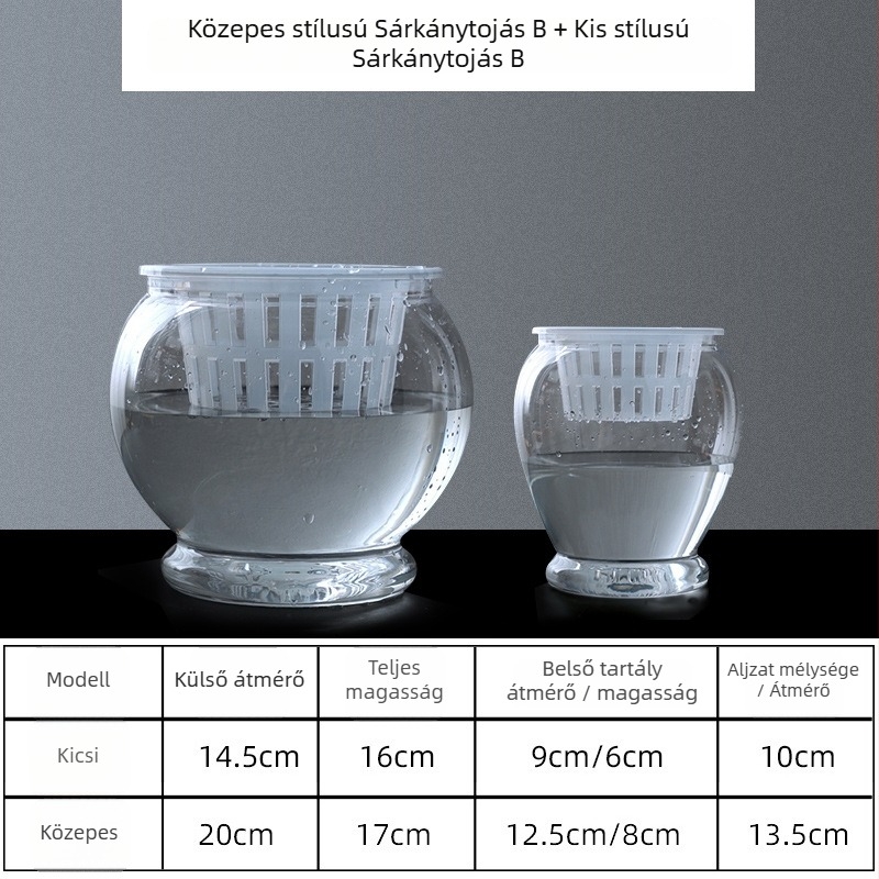 Önöntöző virágcserép – átlátszó, kerek műanyag, belső hidroponikához; egyszerű stílus; asztalra vagy padlóra
