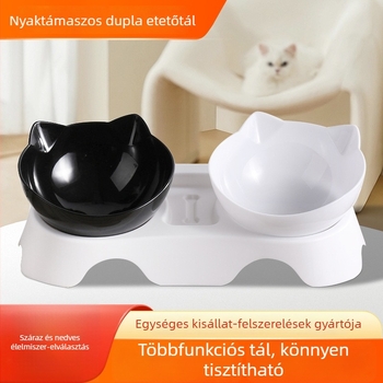 Új kisállat tál macskáknak és kutyáknak, magas lábú kivitel, csont alakú nyaki védelem, csúszásmentes ferde szájú tál, dupla tál ivó- és etetőtál