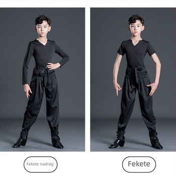 Fiú latin tánc előadására szolgáló készlet csíkos nadrággal, gyerekeknek edzőruha latin tánchoz, Milk Silk anyag, poliészter 50% és bélés 50% pamut