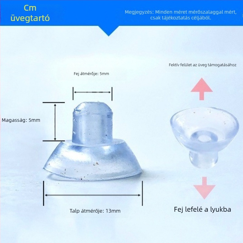 PVC vákuumos autórendszám-tartó kampó, gomba fej, átlátszó, több horogos kialakítás, teherbírás 0–1 kg