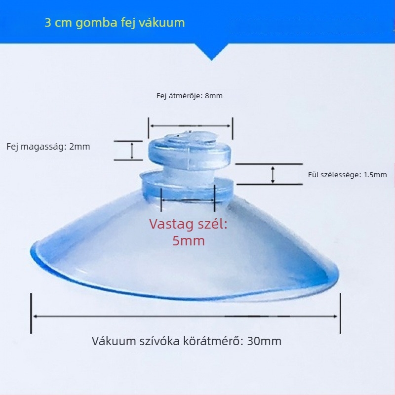 PVC vákuumos autórendszám-tartó kampó, gomba fej, átlátszó, több horogos kialakítás, teherbírás 0–1 kg