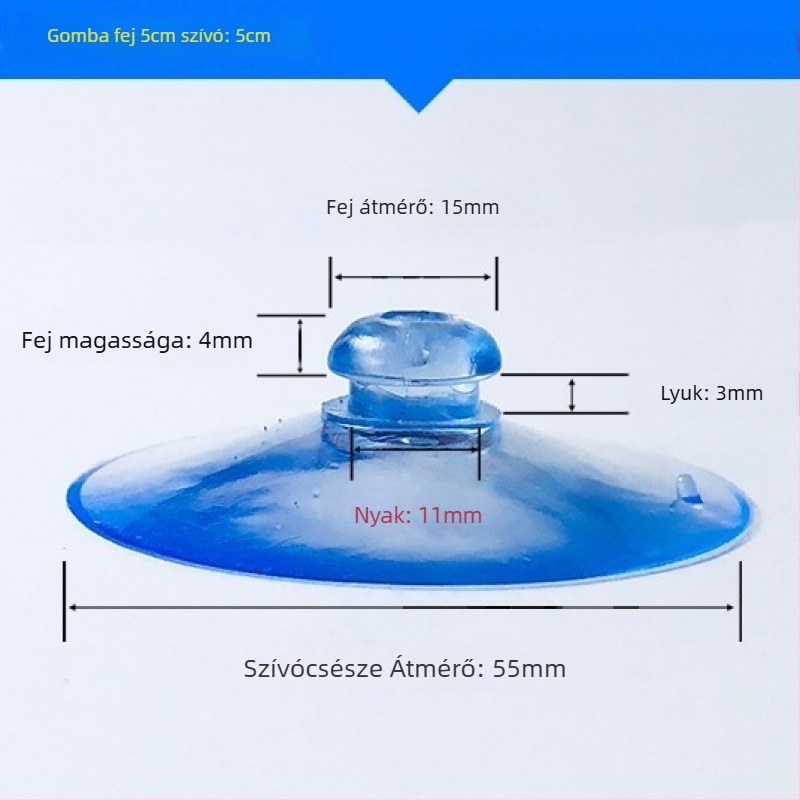 PVC vákuumos autórendszám-tartó kampó, gomba fej, átlátszó, több horogos kialakítás, teherbírás 0–1 kg