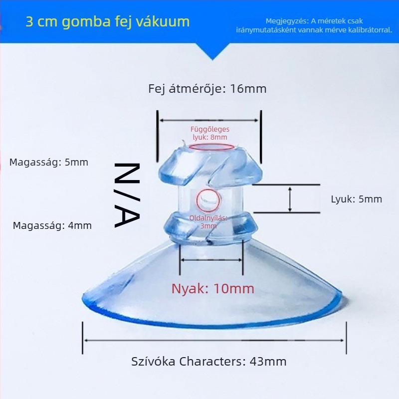 PVC vákuumos autórendszám-tartó kampó, gomba fej, átlátszó, több horogos kialakítás, teherbírás 0–1 kg