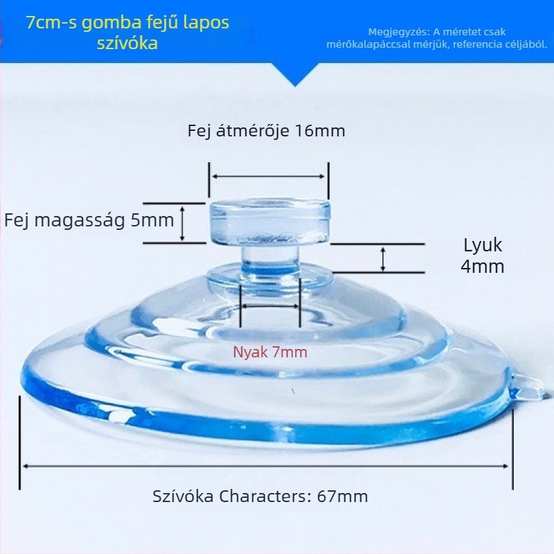 PVC vákuumos autórendszám-tartó kampó, gomba fej, átlátszó, több horogos kialakítás, teherbírás 0–1 kg