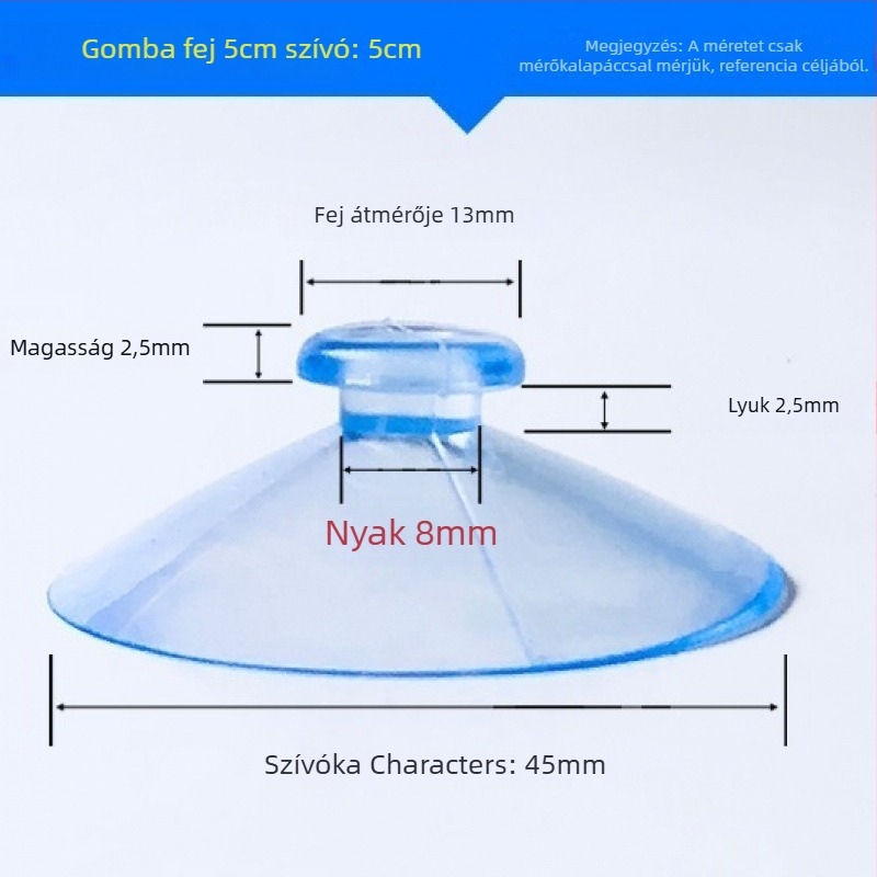 PVC vákuumos autórendszám-tartó kampó, gomba fej, átlátszó, több horogos kialakítás, teherbírás 0–1 kg