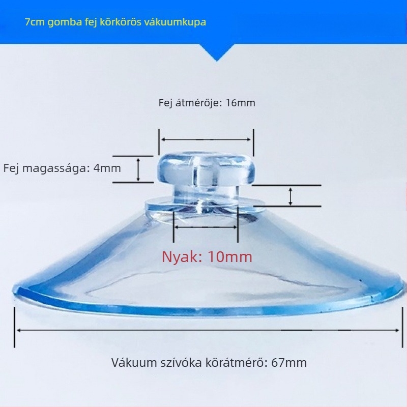PVC vákuumos autórendszám-tartó kampó, gomba fej, átlátszó, több horogos kialakítás, teherbírás 0–1 kg