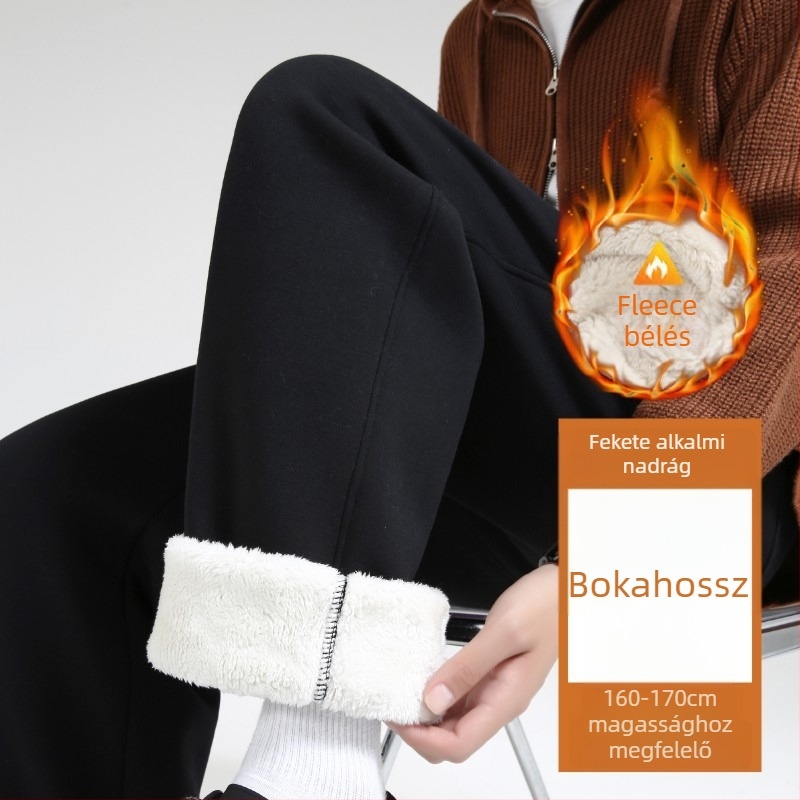 Férfi téli nadrág fleece-béléssel, egyenes szabású, meleg és vastag, sportos hétköznapi viselet