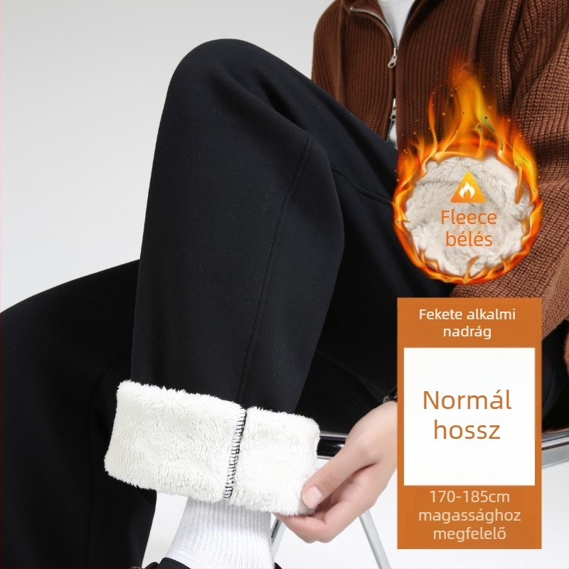 Férfi téli nadrág fleece-béléssel, egyenes szabású, meleg és vastag, sportos hétköznapi viselet
