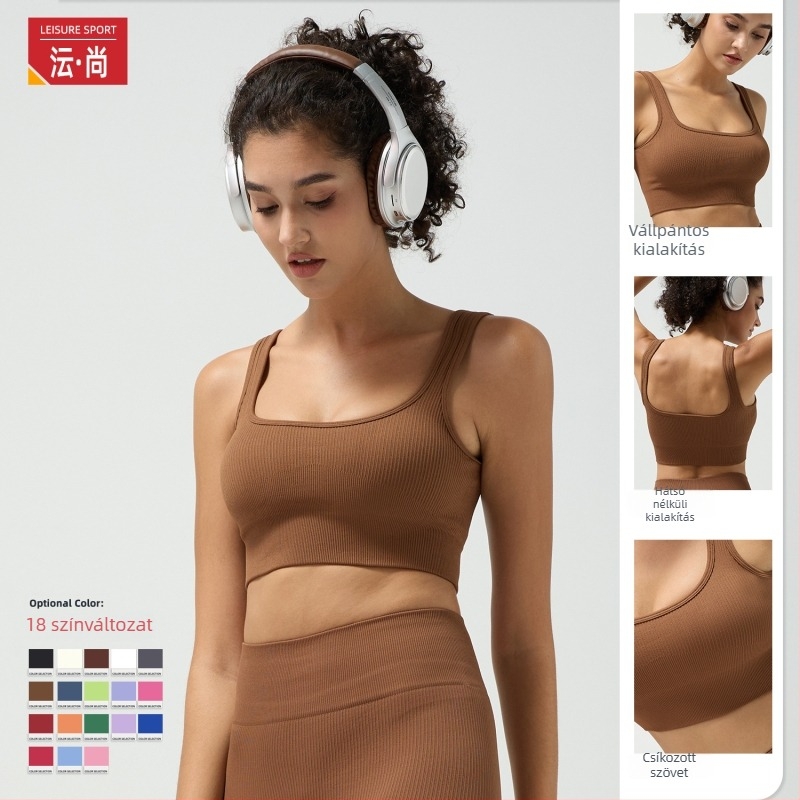 Beépített melltartóbetéttel ellátott sportos top – nagy hatású ütéscsillapítás, gyorsan száradó anyag, nylon + spandex, derékhossú, szűk szabás