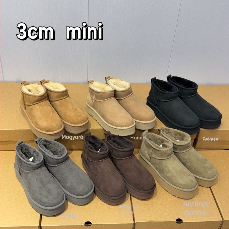 Téli csizma szőrme-bőr felsőrésszel, kötött gyapjú belső talp, EVA talp, platform dizájn, slip-on