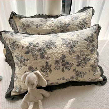 Csipkés párnahuzat, 100% pamut, nyomtatott és steppelt szövés, reaktív festés, skandináv stílus, egy párnához, 40-count anyag