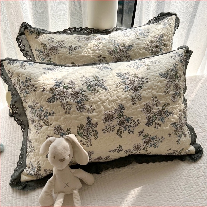 Csipkés párnahuzat, 100% pamut, nyomtatott és steppelt szövés, reaktív festés, skandináv stílus, egy párnához, 40-count anyag