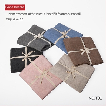 T01 Japán stílusú lepedő és gumis lepedő garnitúra, 100% pamutból, jersey pamut, egyszínű, méret 180×200–220 cm