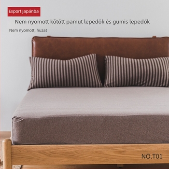 T01 Japán stílusú lepedő és gumis lepedő garnitúra, 100% pamutból, jersey pamut, egyszínű, méret 180×200–220 cm