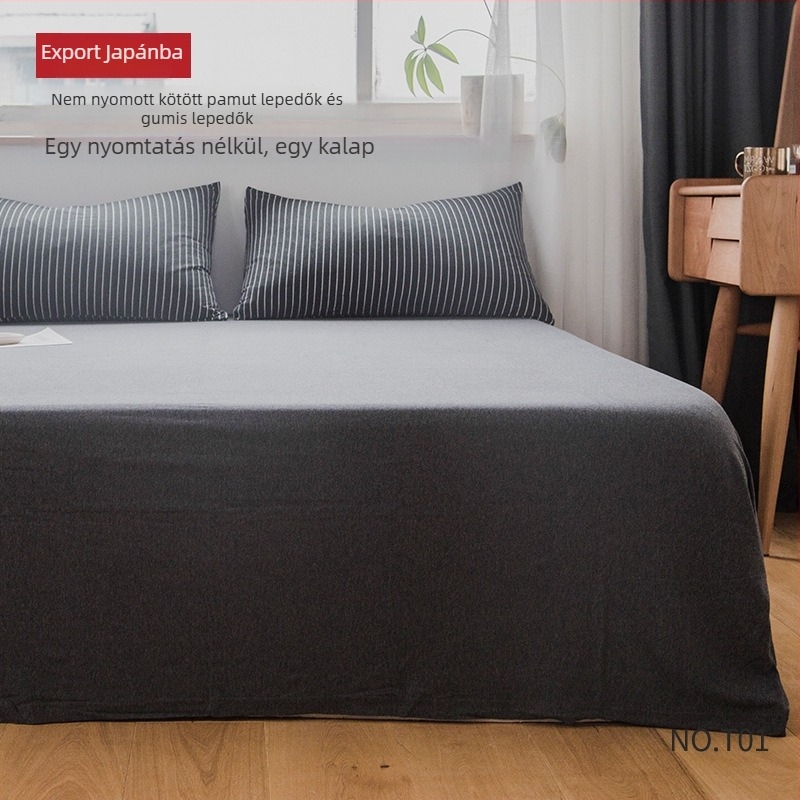 T01 Japán stílusú lepedő és gumis lepedő garnitúra, 100% pamutból, jersey pamut, egyszínű, méret 180×200–220 cm