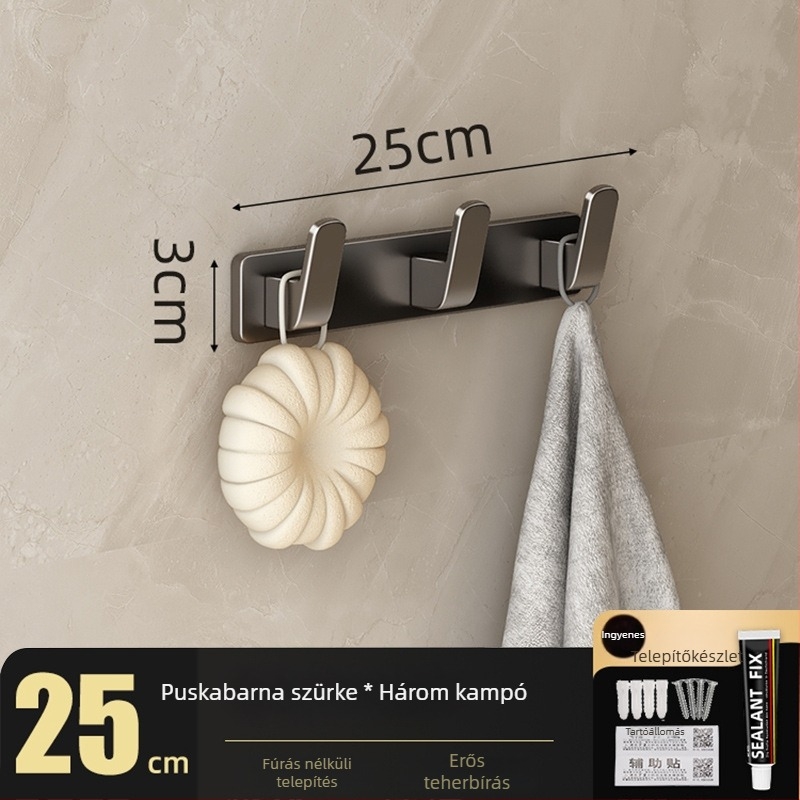 Fúrás nélküli falra szerelhető vállfaakasztó, Space Aluminum, többsoros 3-8 kampóval, modern, egyszerű dizájn, teherbírás 10-15 kg