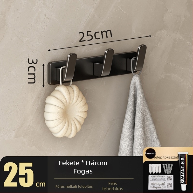 Fúrás nélküli falra szerelhető vállfaakasztó, Space Aluminum, többsoros 3-8 kampóval, modern, egyszerű dizájn, teherbírás 10-15 kg
