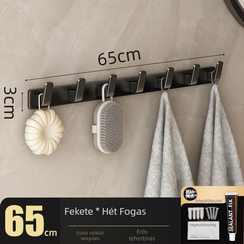 Fúrás nélküli falra szerelhető vállfaakasztó, Space Aluminum, többsoros 3-8 kampóval, modern, egyszerű dizájn, teherbírás 10-15 kg