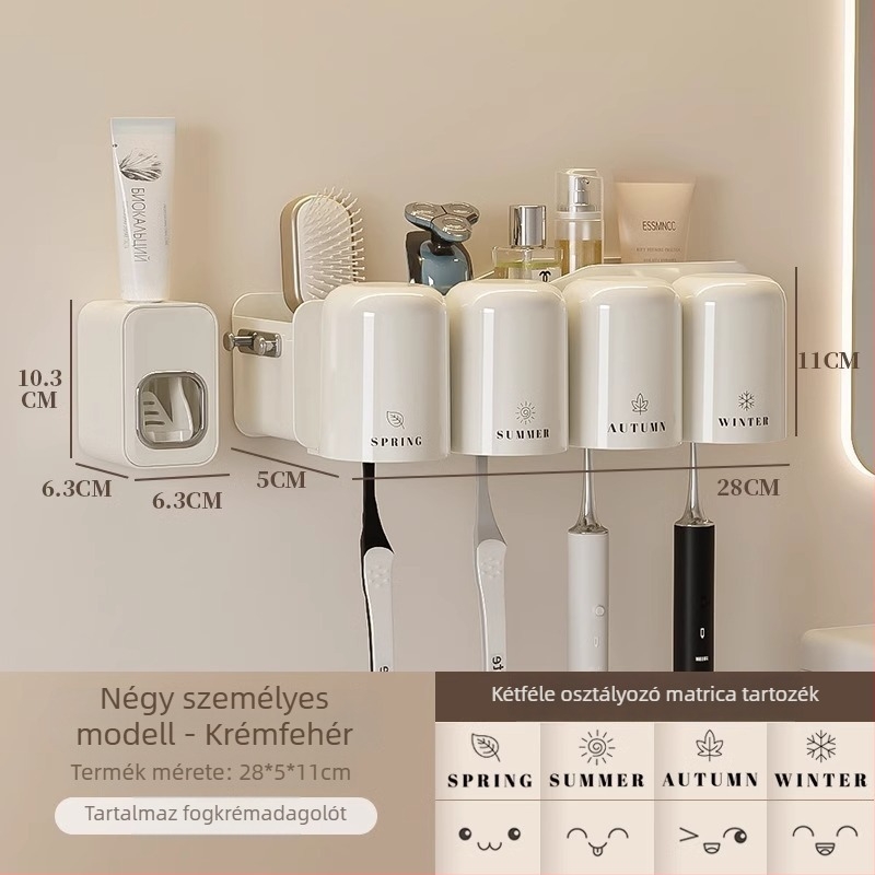 Fogkefetartó, falra szerelhető, fúrás nélkül, fém, pohár a szájöblítőhöz