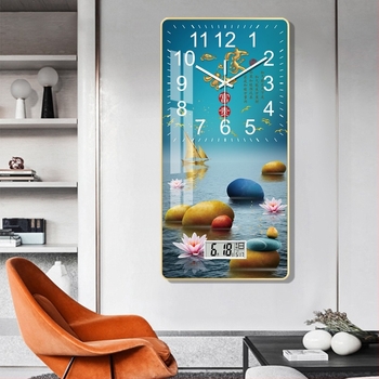 Fali óra, modern téglalap alakú dizájn, LCD + analóg kijelző, Örök naptár, Hőmérő (kvartz mozgás, elemről működik)