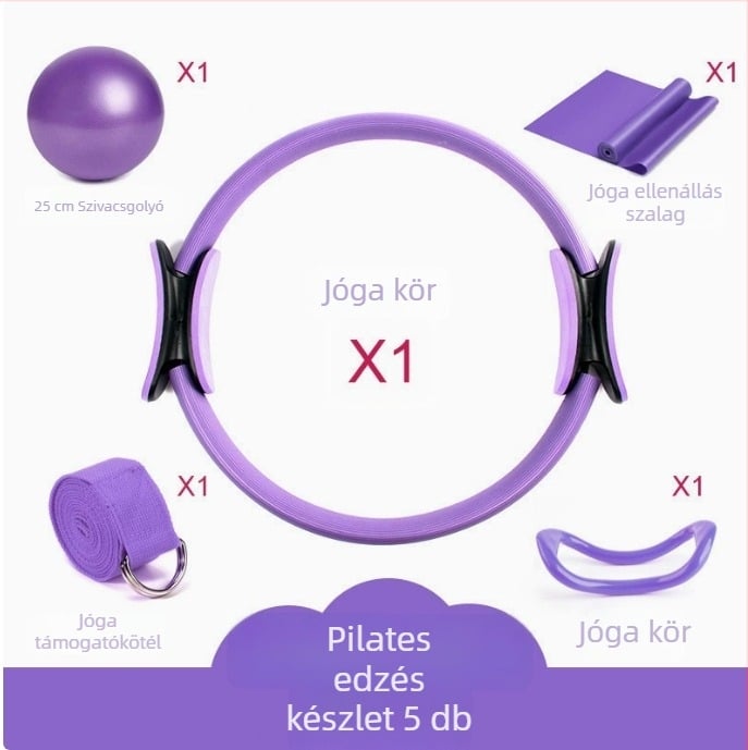 Rujia Pilates gyűrű – ötrészes készlet felfújható jóga gömbbel és nyújtó hevederekkel, PVC, 100 g