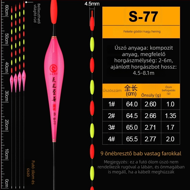 Ólommentes függőleges úszó, önálló, megerősített felső résszel nagy halakhoz