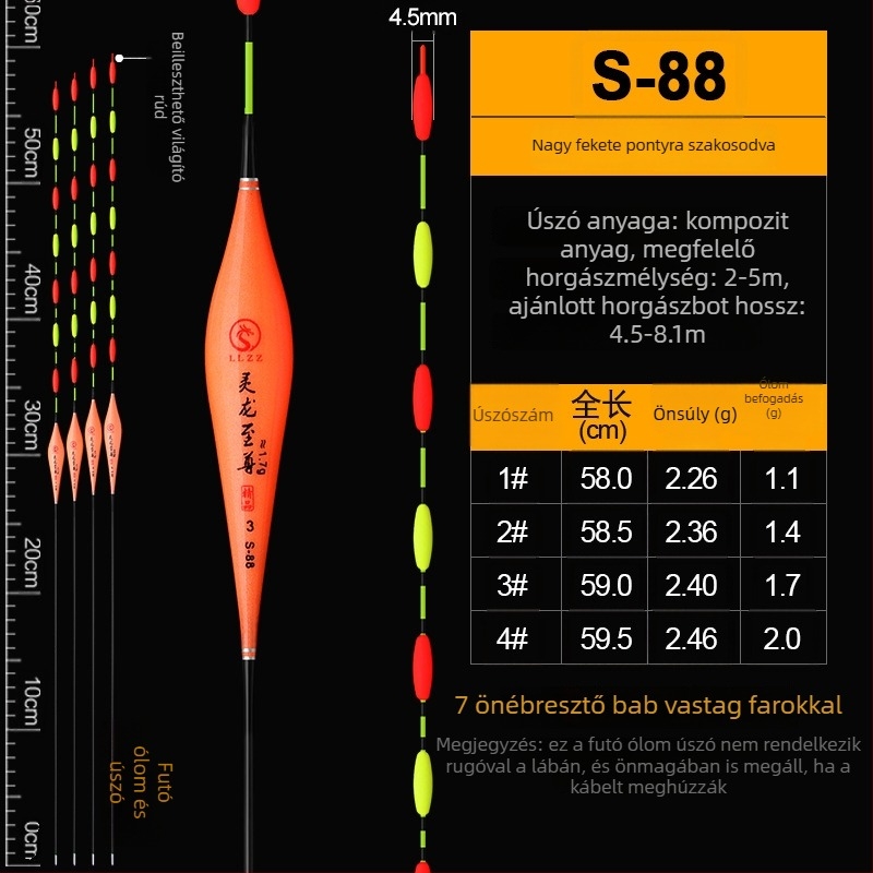 Ólommentes függőleges úszó, önálló, megerősített felső résszel nagy halakhoz