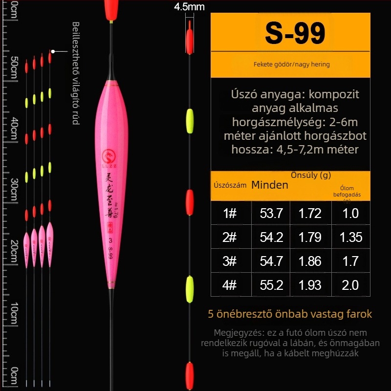 Ólommentes függőleges úszó, önálló, megerősített felső résszel nagy halakhoz