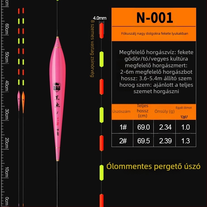 Ólommentes függőleges úszó, önálló, megerősített felső résszel nagy halakhoz