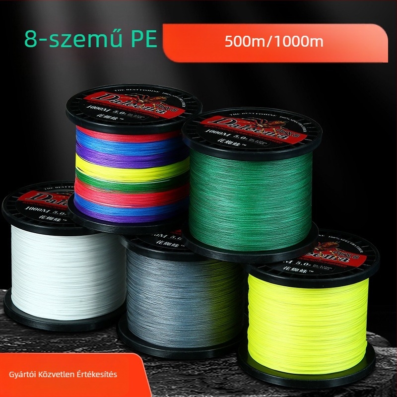 Fő horgász zsinór, 8-szálas PE, hossz 500 m vagy 1000 m, tengeri horgászatra és csalira, dobozban 6 orsó