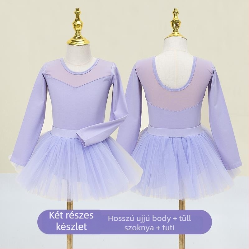 Kisgyermek balett ruhaszett hosszú ujjú géz szoknyával; anyag: 94% pamut + 6% elasztán; lányoknak 17 éves korig; színpadi jelmez