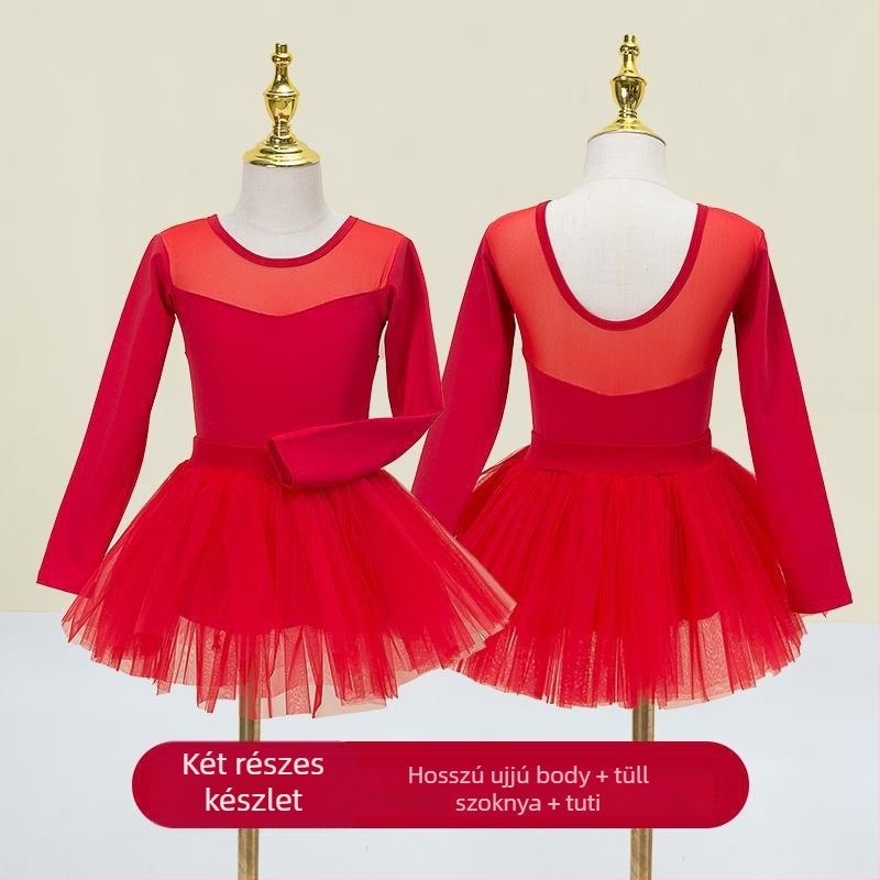 Kisgyermek balett ruhaszett hosszú ujjú géz szoknyával; anyag: 94% pamut + 6% elasztán; lányoknak 17 éves korig; színpadi jelmez