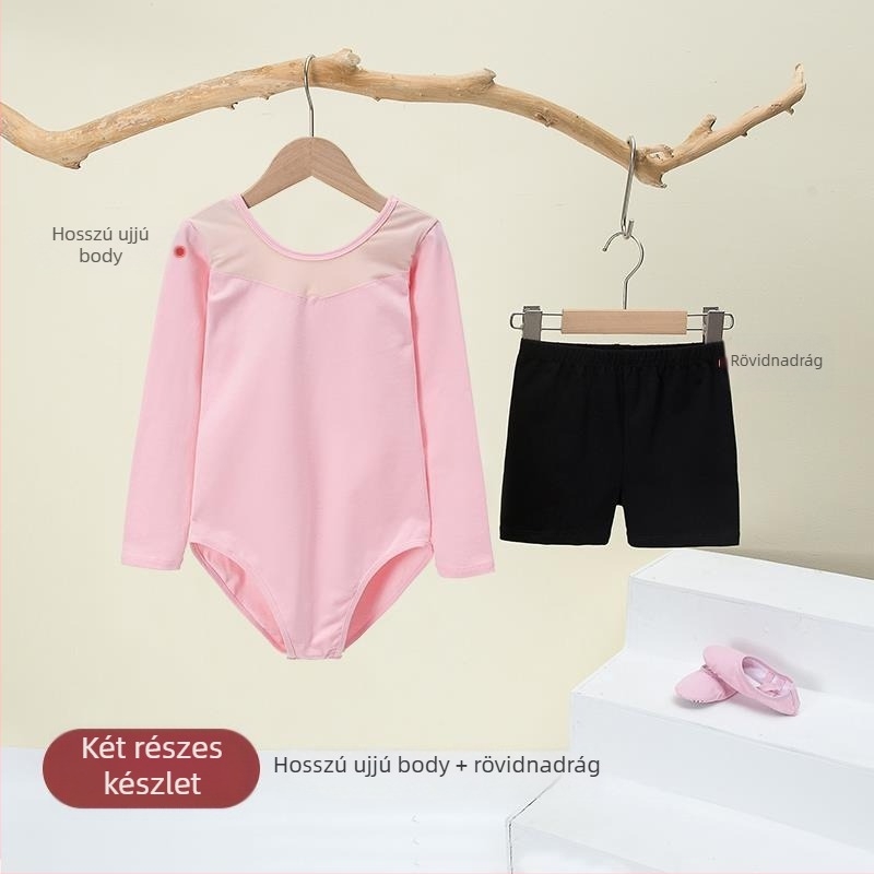 Kisgyermek balett ruhaszett hosszú ujjú géz szoknyával; anyag: 94% pamut + 6% elasztán; lányoknak 17 éves korig; színpadi jelmez