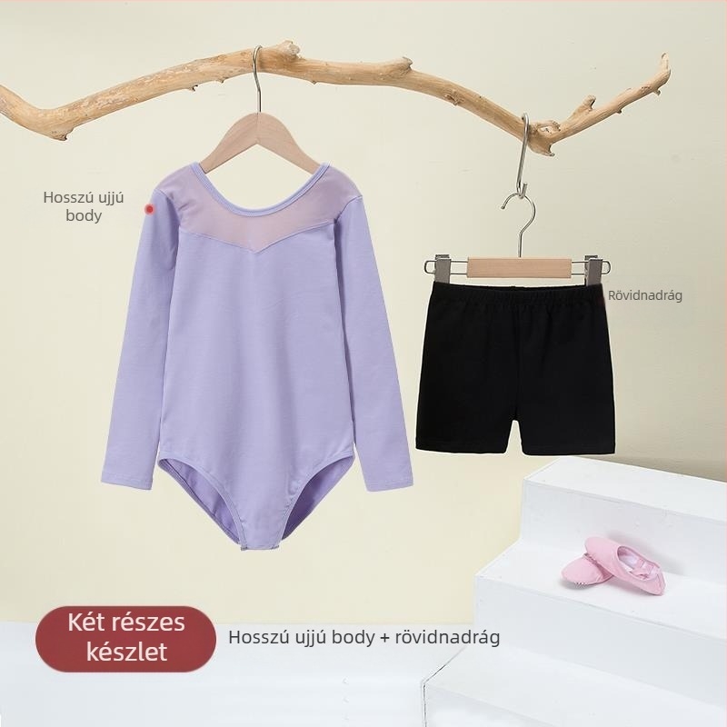 Kisgyermek balett ruhaszett hosszú ujjú géz szoknyával; anyag: 94% pamut + 6% elasztán; lányoknak 17 éves korig; színpadi jelmez