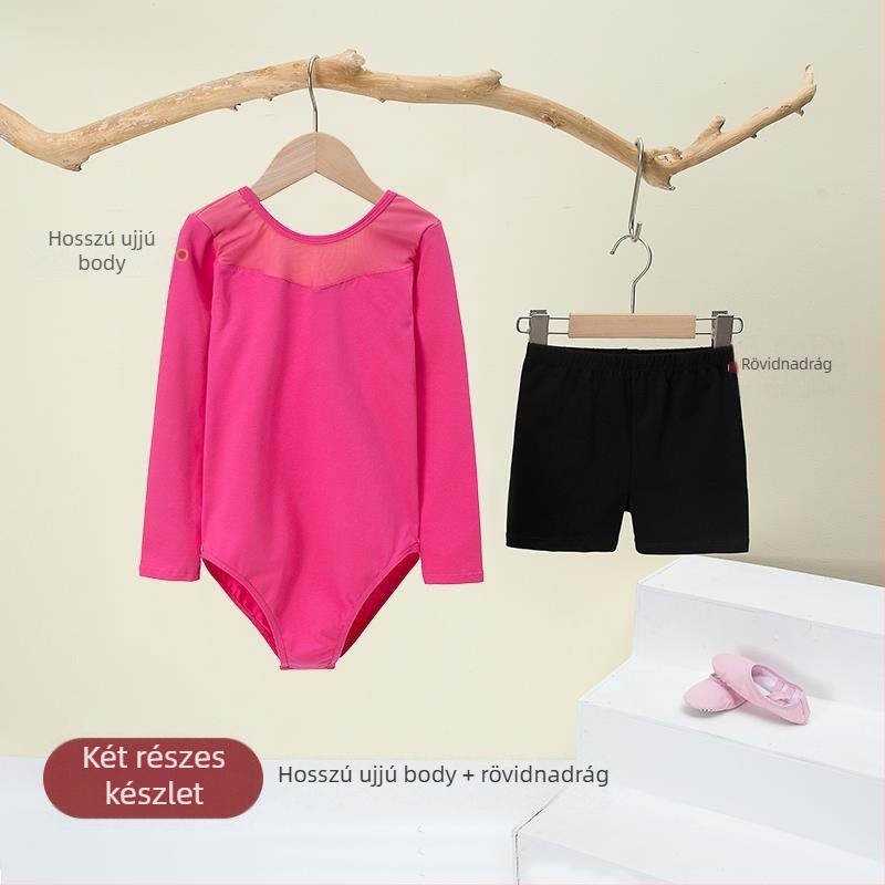 Kisgyermek balett ruhaszett hosszú ujjú géz szoknyával; anyag: 94% pamut + 6% elasztán; lányoknak 17 éves korig; színpadi jelmez