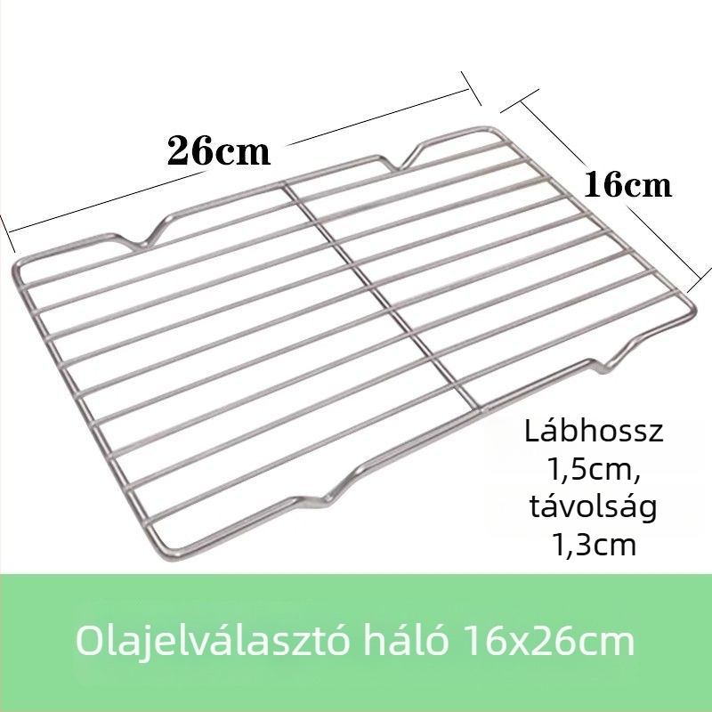 Kereskedelmi használatra készült rozsdamentes acél négyszögletes tál hálós olaj-ellenőrző állvánnyal, víz- és olajszűrő tálcával, étel-kiállítási tál, sütéshez és fűszerezéshez