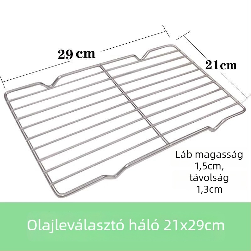 Kereskedelmi használatra készült rozsdamentes acél négyszögletes tál hálós olaj-ellenőrző állvánnyal, víz- és olajszűrő tálcával, étel-kiállítási tál, sütéshez és fűszerezéshez