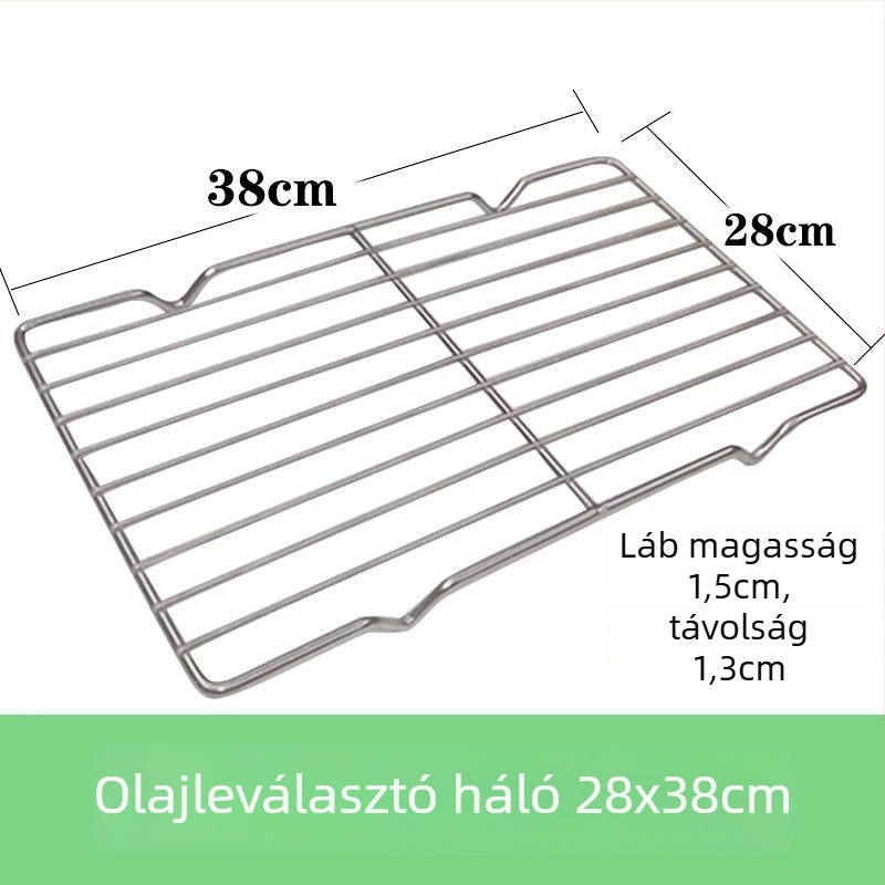 Kereskedelmi használatra készült rozsdamentes acél négyszögletes tál hálós olaj-ellenőrző állvánnyal, víz- és olajszűrő tálcával, étel-kiállítási tál, sütéshez és fűszerezéshez