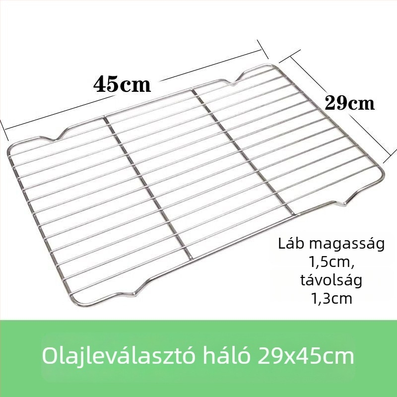 Kereskedelmi használatra készült rozsdamentes acél négyszögletes tál hálós olaj-ellenőrző állvánnyal, víz- és olajszűrő tálcával, étel-kiállítási tál, sütéshez és fűszerezéshez