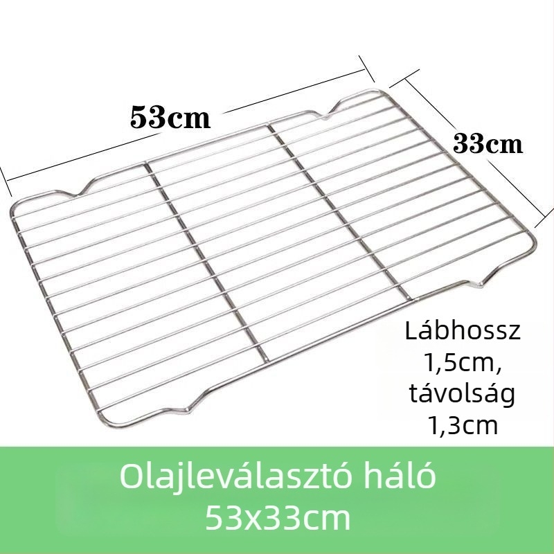 Kereskedelmi használatra készült rozsdamentes acél négyszögletes tál hálós olaj-ellenőrző állvánnyal, víz- és olajszűrő tálcával, étel-kiállítási tál, sütéshez és fűszerezéshez