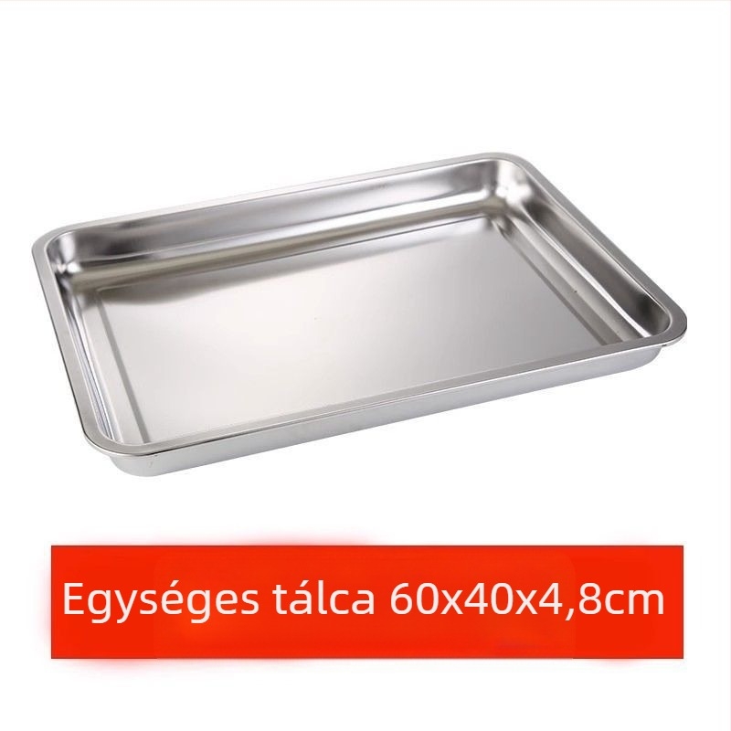 Kereskedelmi használatra készült rozsdamentes acél négyszögletes tál hálós olaj-ellenőrző állvánnyal, víz- és olajszűrő tálcával, étel-kiállítási tál, sütéshez és fűszerezéshez