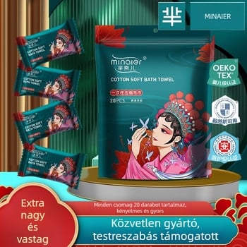 Egyszer használatos tömörített törölköző, hordozható, egyedi csomagolásban, utazásokhoz és szállásokhoz — fürdő- és arc törölköző.