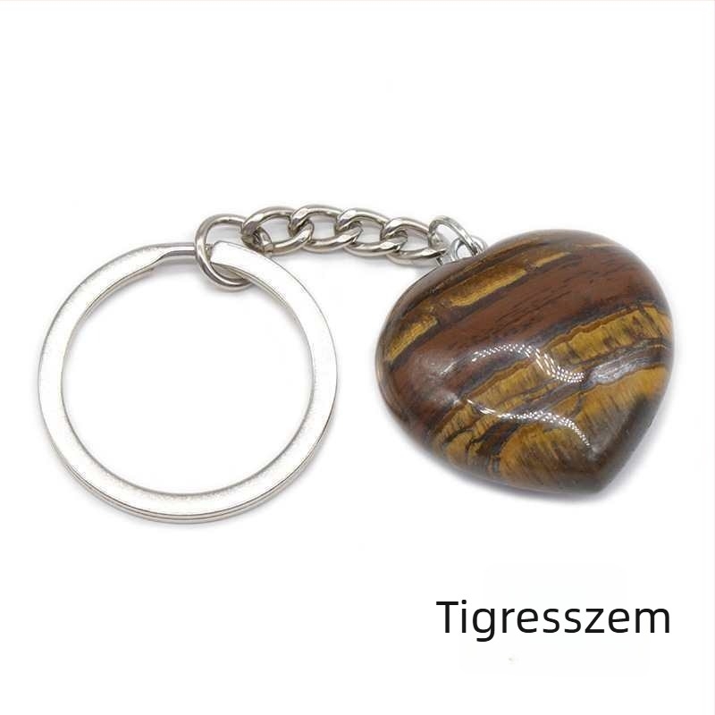 Természetes rózsakvarc kulcstartó 30 mm-es szív alakú medállal – kristálykő