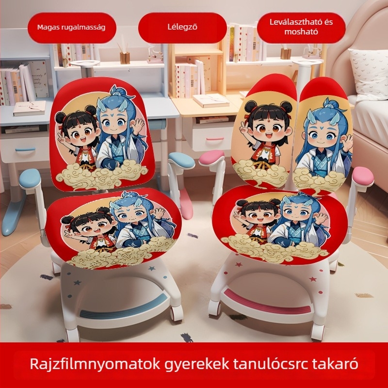 Gyermek tanuló székének huzata – poliészter, Xiwei márka, kopásálló és porálló, karikatúra mintás
