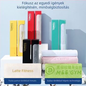 100% pamut sport törölköző, izzadságtartó, korallflízes, gyors száradás, hosszított nyakkendő logóval